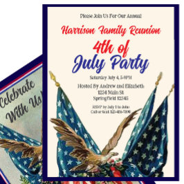 Invitación Flag and Eagle 4th of July Family Reunion Party