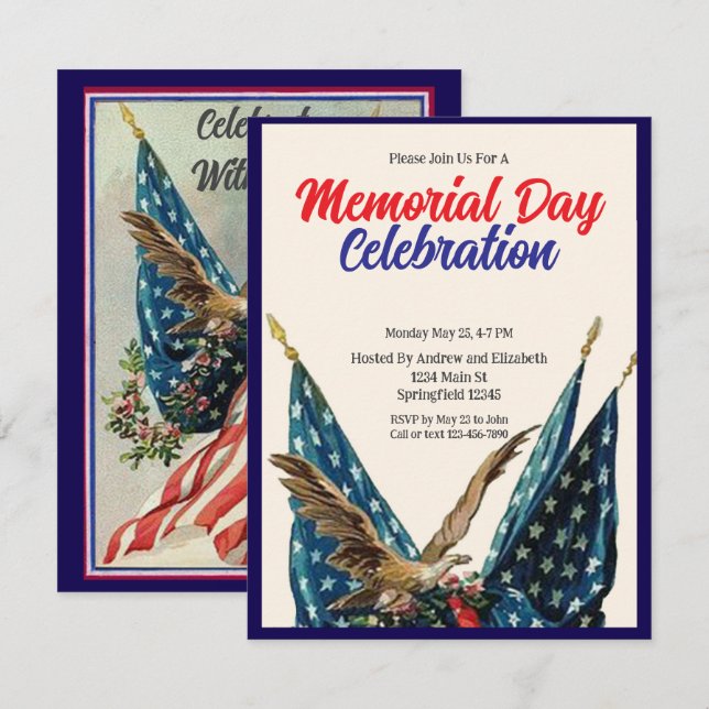 Invitación Flag and Eagle Patriotic Memorial Day Party (Anverso / Reverso)