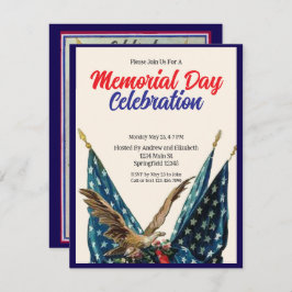 Invitación Flag and Eagle Patriotic Memorial Day Party