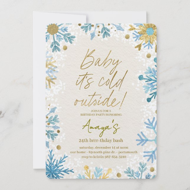 Invitación Flakes Frame Winter Birthday Bash Invitation (Anverso)