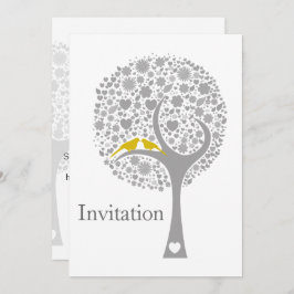 Invitación flamante árbol amarillo amoroso pájaros movedistas
