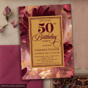Invitación Flamante dorado rojo intenso vintage 50 cumpleaños