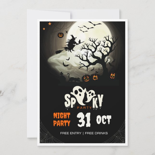 Invitación Flamante Fiesta nocturno de Halloween (Anverso)