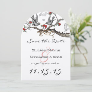 Invitación Flamas Rojas Grises Vintage Pájaros Boda Salva la