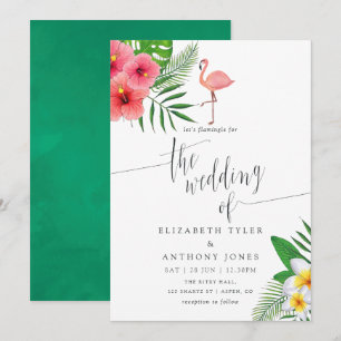 Invitación Flamenco Acuarela Aloha Luau Boda en la Playa