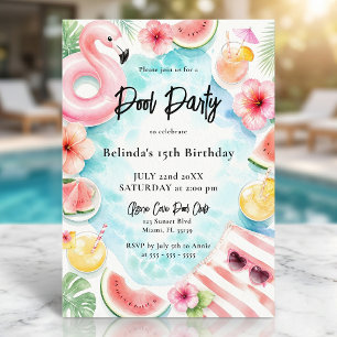 Invitación Flamenco Acuarela Cumpleaños Verano Piscina Adoles