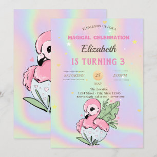 Invitación Flamenco Bebé Cumpleaños Holográfico