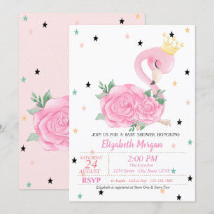 Invitación Flamenco Bebé, Estrellas, Fiesta de Princesa Bebé
