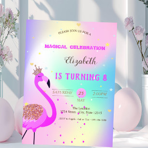 Invitación Flamenco Brillante, Cumpleaños Holográfico con Deg