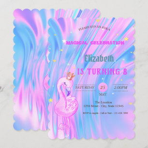 Invitación Flamenco, Corona Ombre Holográfico Opal Cumpleaños