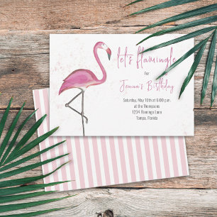 Invitación Flamenco de Acuarela Rosa Vamos a Flamingle Fiamin