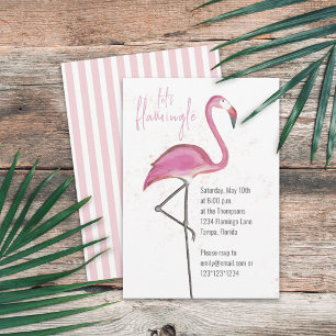 Invitación Flamenco de Acuarela Rosa Vamos a Flamingle Fiamin