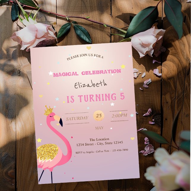 Invitación Flamenco de Purpurina, Cumpleaños Rosa (Subido por el creador)