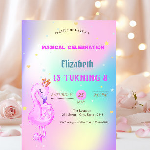 Invitación Flamenco Glitter,Cumpleaños Holográfico Ombre Coro