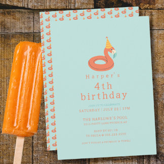 Invitación flamenco moderno de verano para cumpleaños de niño