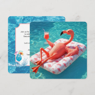 Invitación Flamenco Relajante Flotando en un Colchón de Pisci