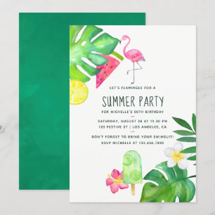 Invitación Flamenco Rosa Acuarela Tropical Cumpleaños de Vera