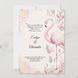 Invitación Flamenco Rosa Agua Fuerte Dorado Boda