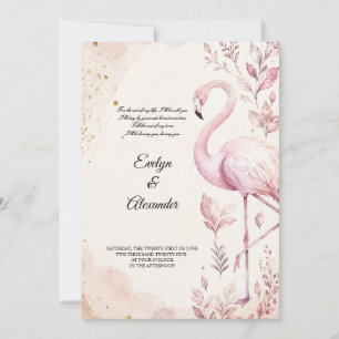 Invitación Flamenco Rosa Agua Fuerte Dorado Boda
