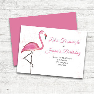 Invitación Flamenco Rosa Fiesta de Cumpleaños Tropical Acuare