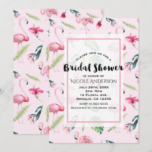 Invitación Flamenco Rosa Hibisco Tropical Floral Nupcial