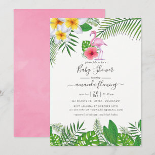 Invitación Flamenco Rosa Tropical Aquarela Shower de Niña