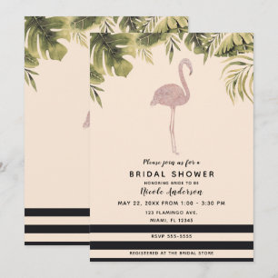 Invitación Flamenco Rosa Tropical Baño Nupcial Crema Amarillo