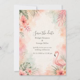 Invitación Flamenco Rosa Vintage Floral Tropical Boda