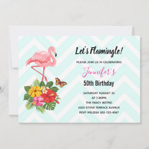 Invitación Flamenco Rosa y Hibisco Tropical Fantasía de Cumpl