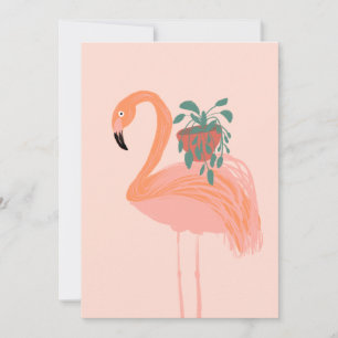 Invitación Flamenco Tropical con Planta en Maceta Dibujado a 
