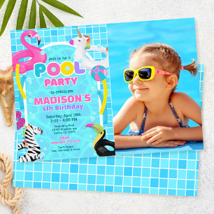 Invitación Flamenco Unicornio para Fiesta en la Piscina Foto 