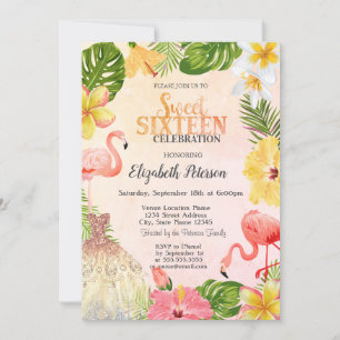 Invitación Flamencos de Palma de Flores Tropicales Vestido Du