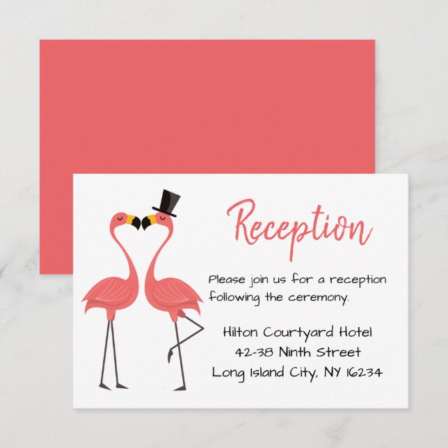 Invitación Flamencos de recepción de boda rosa - Verano tropi (Anverso / Reverso)