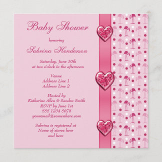Invitación Flamencos rosados, arco impreso y corazón Baby