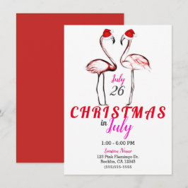 Invitación Flamencos rosados con sombreros de Santa Navidad e