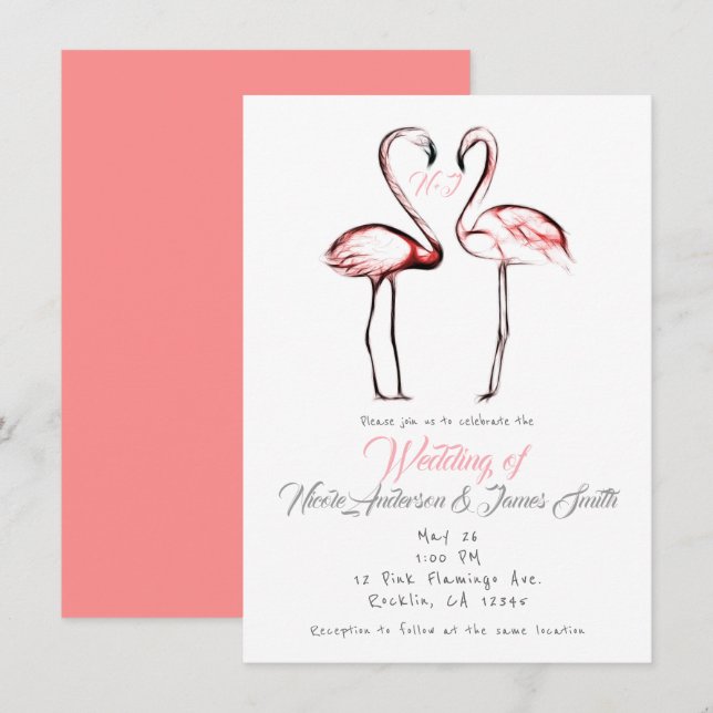 Invitación Flamencos rosados Flamingo Elegante Boda (Anverso / Reverso)