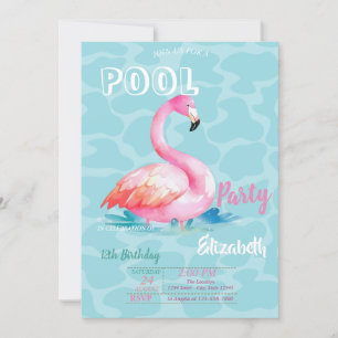 Invitación Flamencos Rosados Geniales Piscina Cumpleaños de V