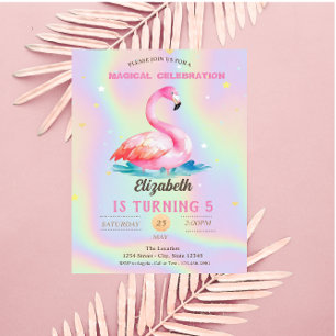 Invitación Flamencos rosados holográficos geniales y adorable