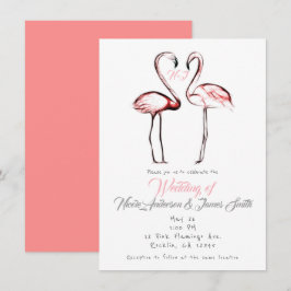 Invitación Flamencos Rosados Melocotón Elegante Boda Flamenco