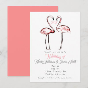 Invitación Flamencos Rosados Melocotón Elegante Boda Flamenco