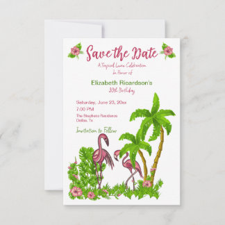 Invitación Flamencos Tropicales y Flores Salvan la Fecha de l