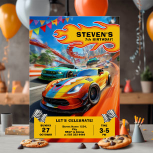Invitación Flaming Race Car Birday Party