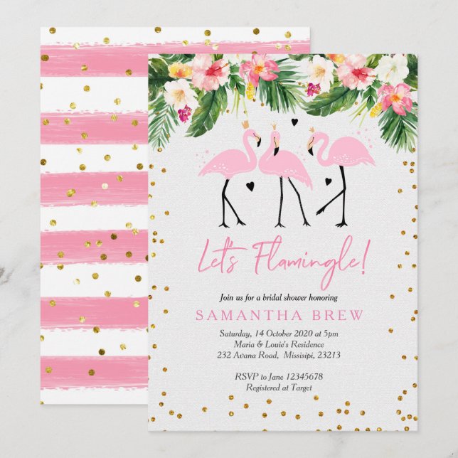 Invitación Flamingle Bridal Shower Invitation (Anverso / Reverso)