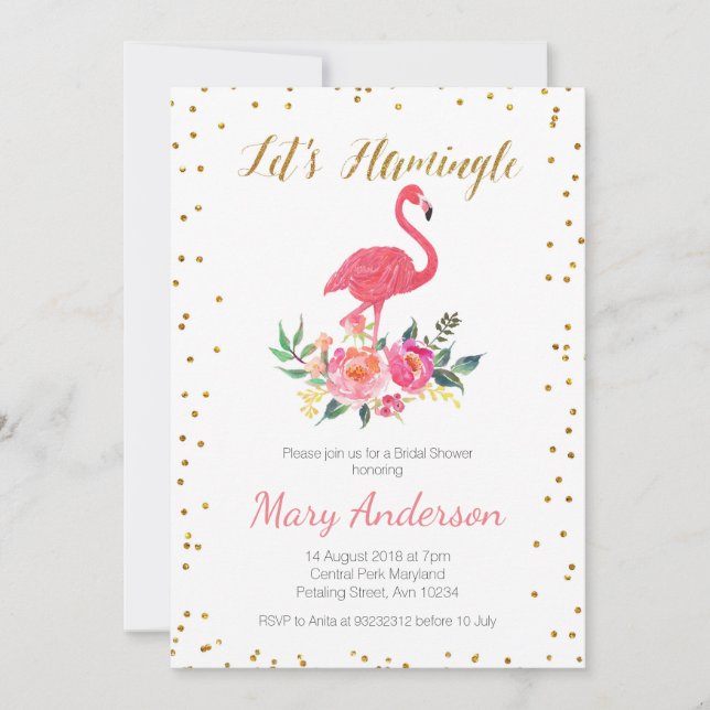 Invitación Flamingle Bridal Shower Invitation (Anverso)