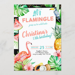 Invitación Flamingle Chica Partido de cumpleaños Flamingo ros