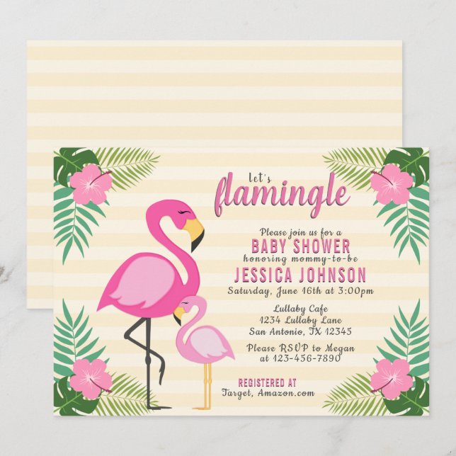 Invitación Flamingle Flamingo Baby Shower (Anverso / Reverso)