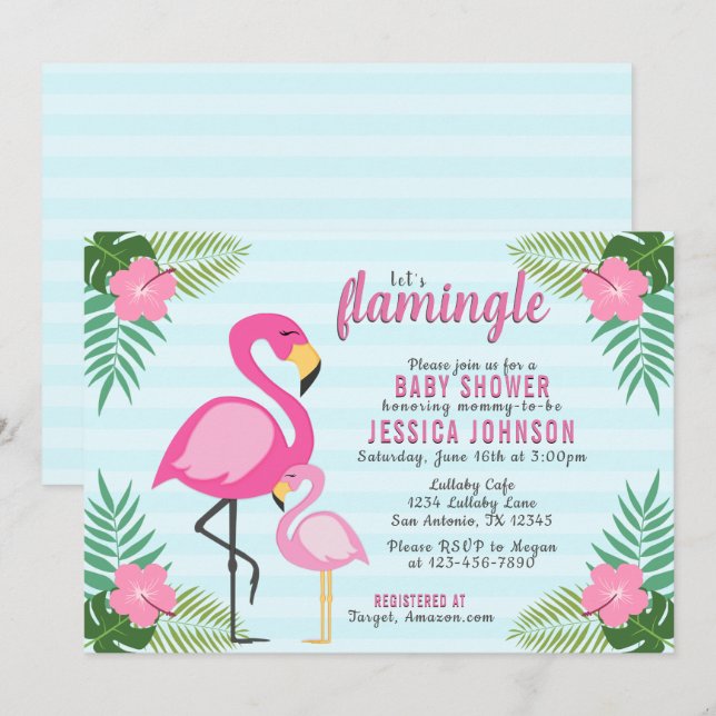 Invitación Flamingle Flamingo Baby Shower (Anverso / Reverso)