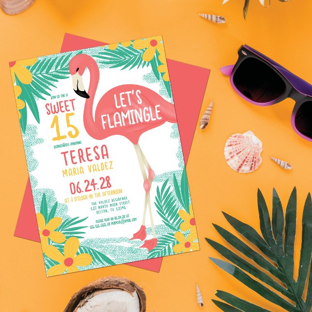 Invitación Flamingle Flamingo Tropical Floral Quinceañera (Subido por el creador)