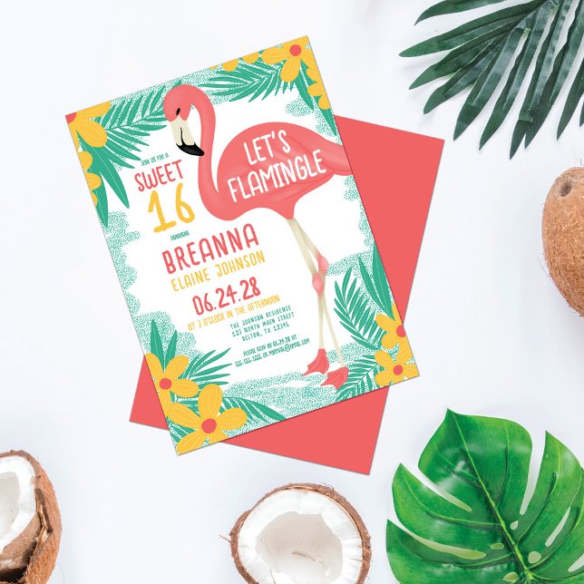 Invitación Flamingle Flamingo Tropical Floral Sweet 16 (Subido por el creador)