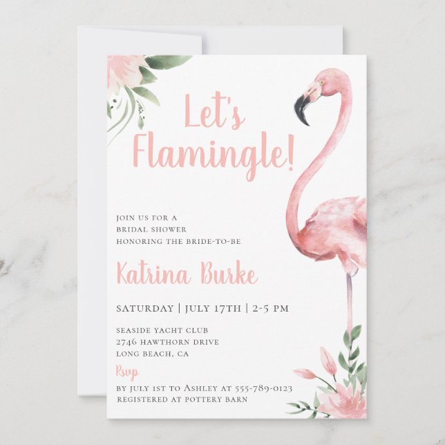 Invitación Flamingle Floral Bridal Shower (Anverso)